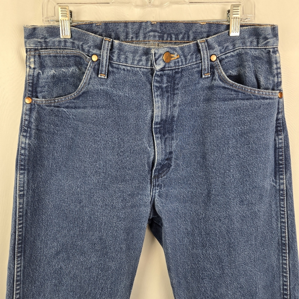 Vintage Wrangler Mens Straight Leg Blue Denim Jeans Size 35x34 - Picture 3 of 15